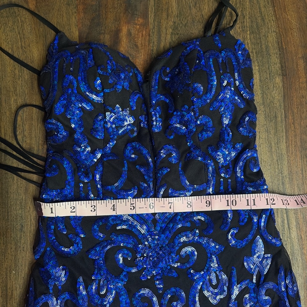 B Darlin Blue Black Sequin Scroll Dress Size 5/6 Sweetheart Mini - Picture 9 of 9